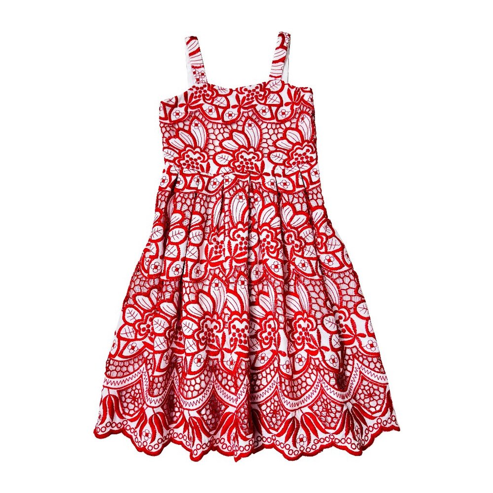 Marlo GIrl Red and White Lace Dress - Size 7-8